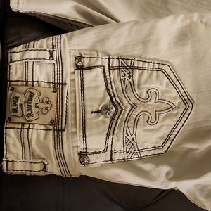 Rock Revival size 36 white jeans with black stitches